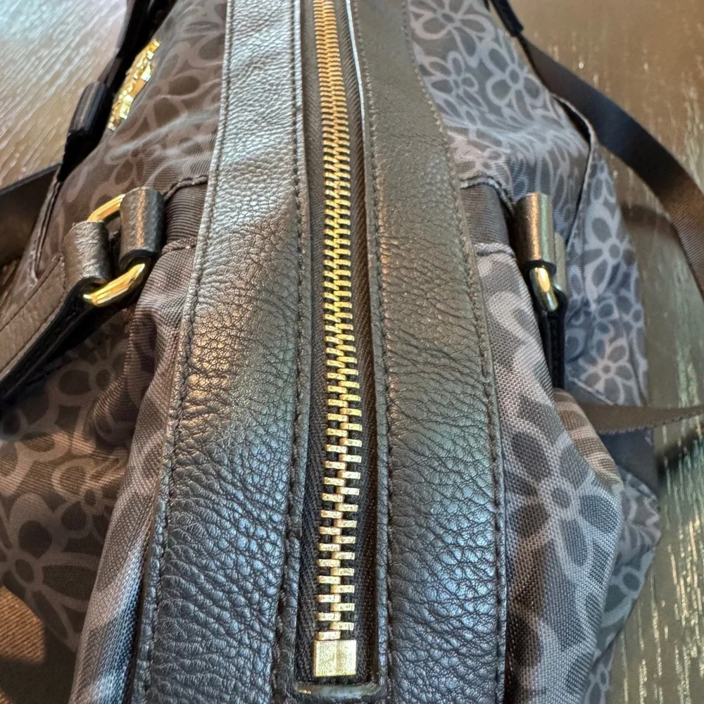 Kipling Black Grey Floral Nylon Satchel Crossbody Bag Gold Hardware Charm